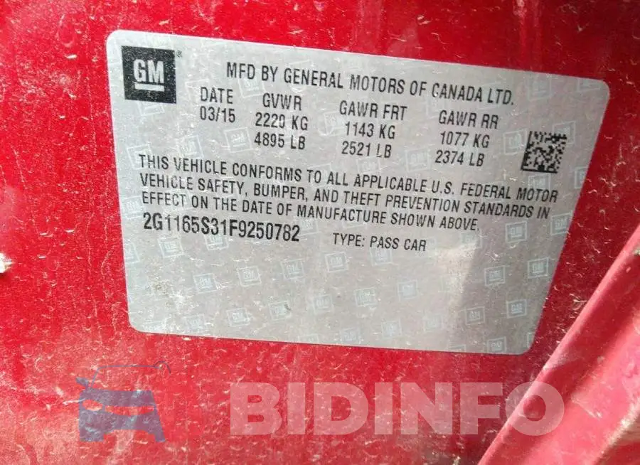 2G1165S31F9250782 Photo# 9