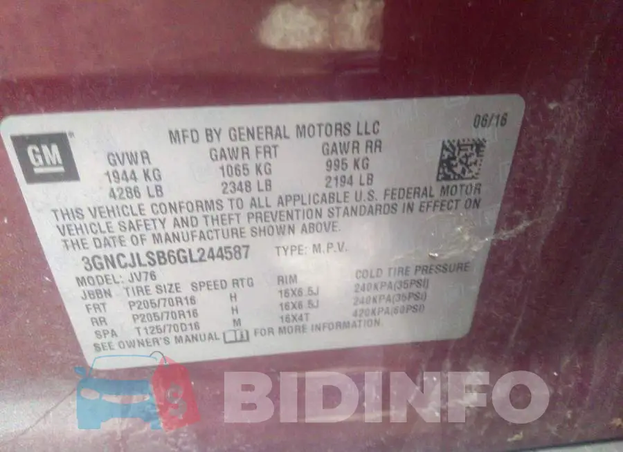 3GNCJLSB6GL244587 Photo# 9