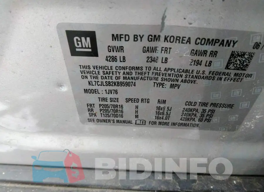 KL7CJLSB2KB959074 Photo# 9