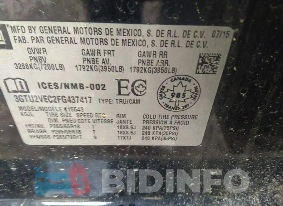 3GTU2VEC2FG437417 Photo# 9