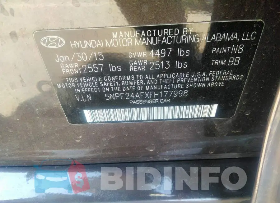 5NPE24AFXFH177998 Photo# 9