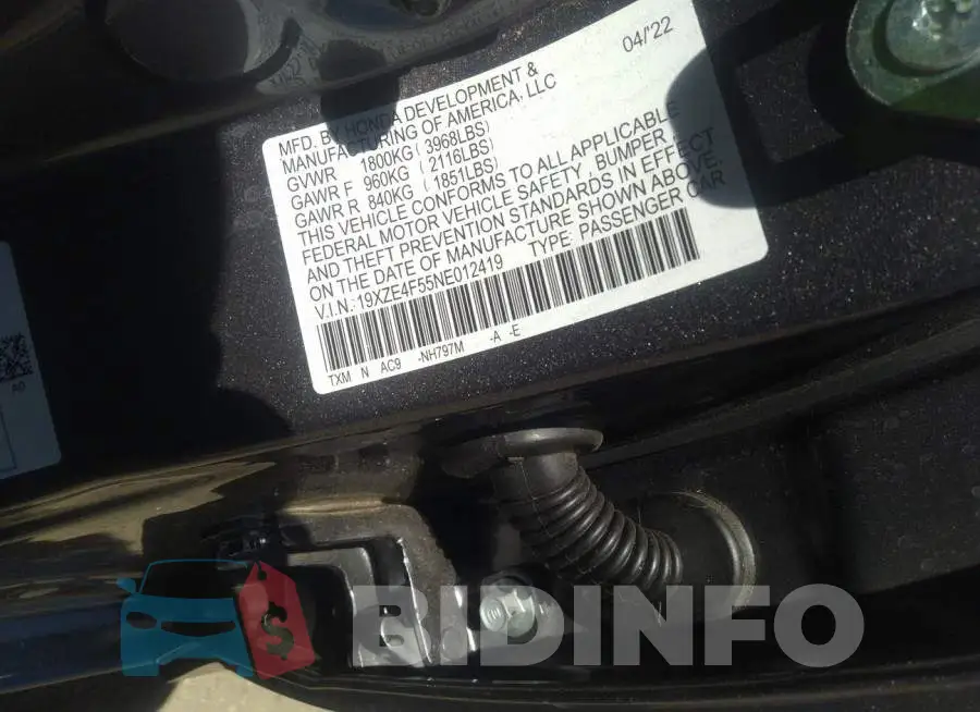 19XZE4F55NE012419 Photo# 9