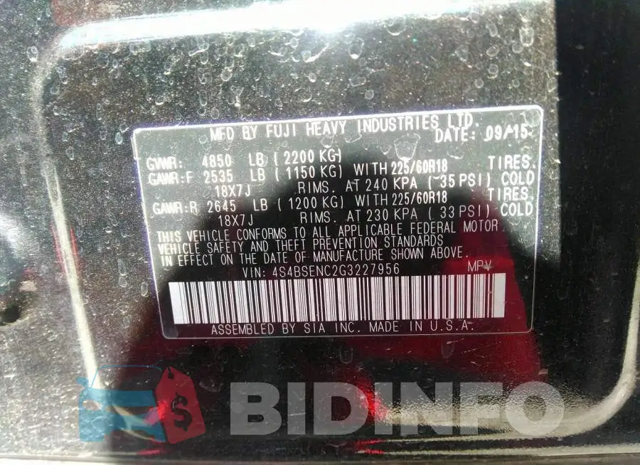 4S4BSENC2G3227956 Photo# 9