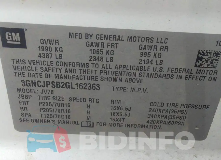 3GNCJPSB2GL162363 Photo# 9