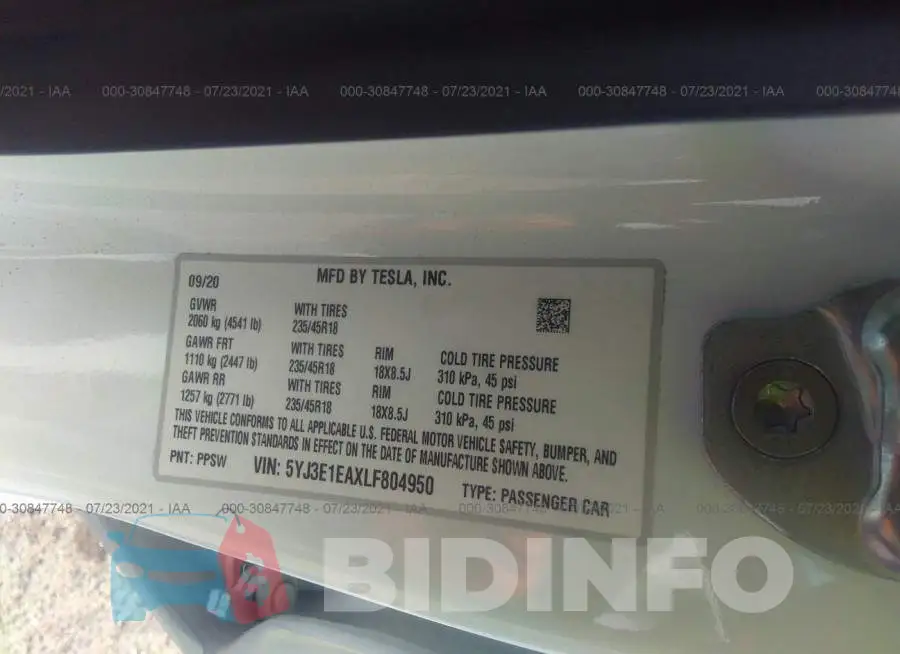 5YJ3E1EAXLF804950 Photo# 9