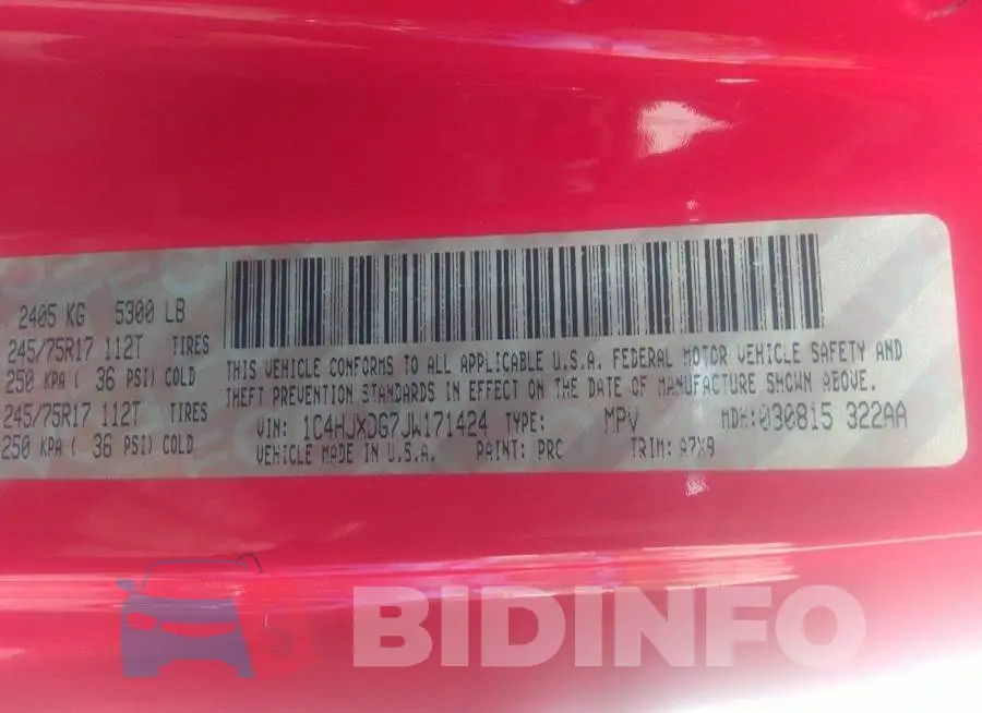 1C4HJXDG7JW171424 Photo# 9