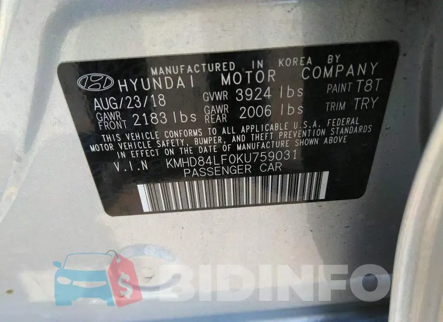 KMHD84LF0KU759031 Photo# 9