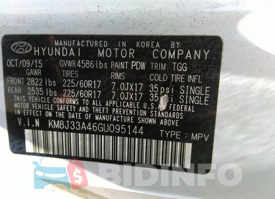 KM8J33A46GU095144 Photo# 9