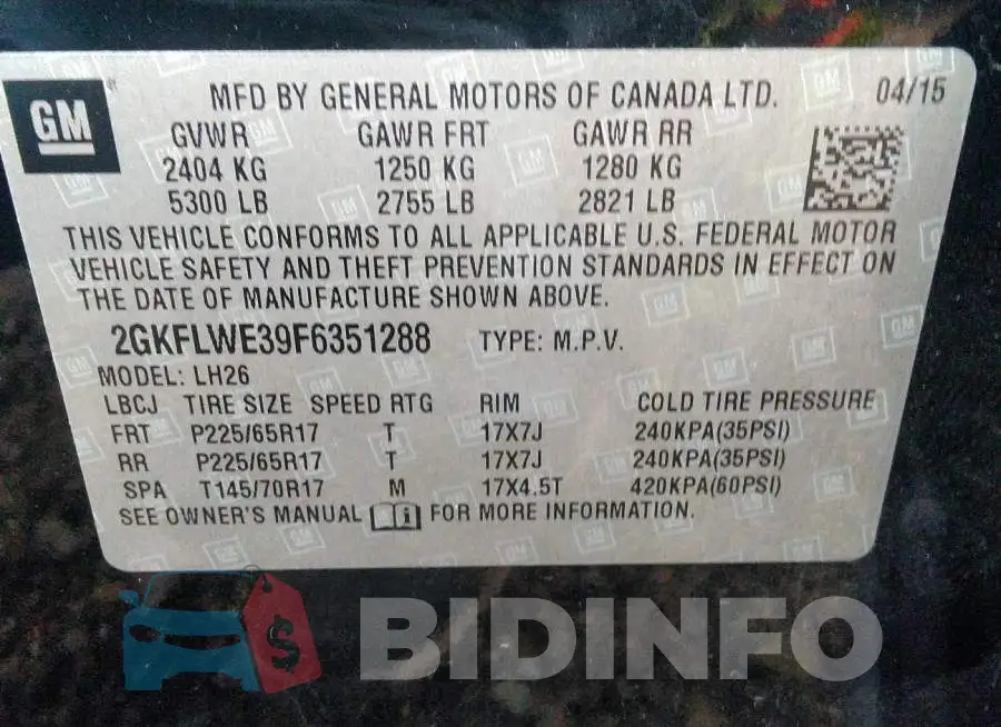 2GKFLWE39F6351288 Photo# 9