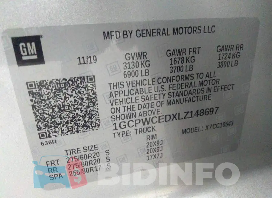 1GCPWCEDXLZ148697 Photo# 9