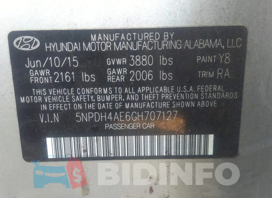 5NPDH4AE6GH707127 Photo# 9