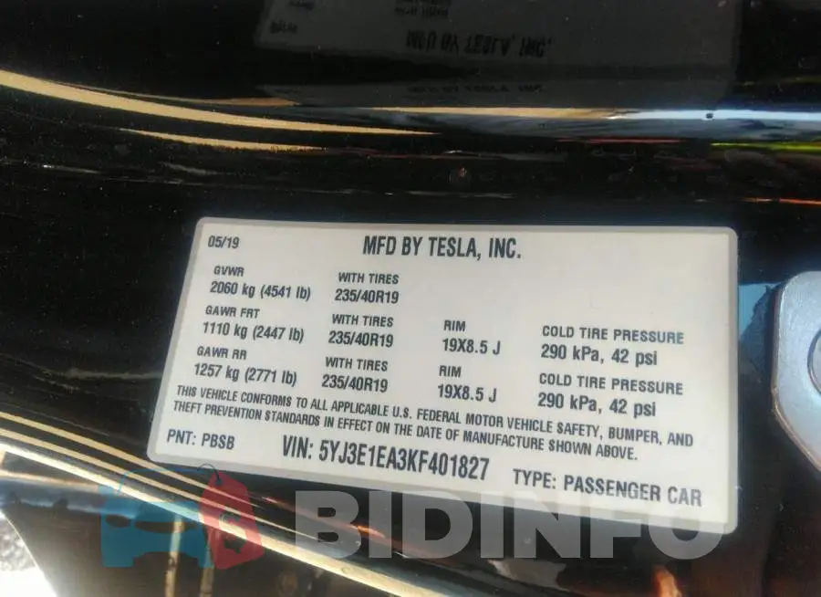 5YJ3E1EA3KF401827 Photo# 9