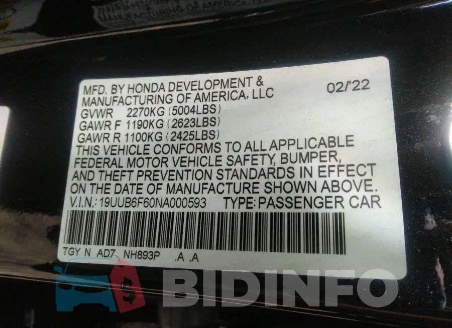 19UUB6F60NA000593 Photo# 9