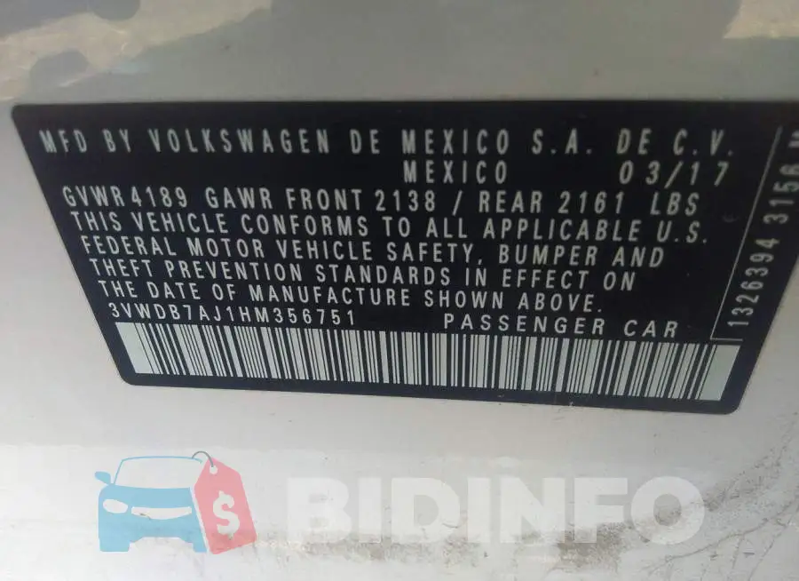 3VWDB7AJ1HM356751 Photo# 9