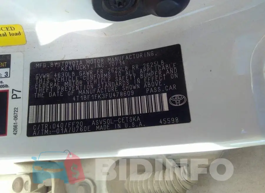 4T1BF1FK3FU478609 Photo# 9