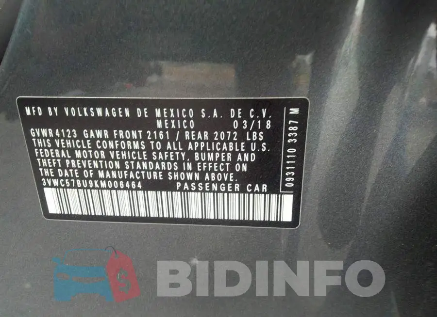 3VWC57BU9KM006464 Photo# 9