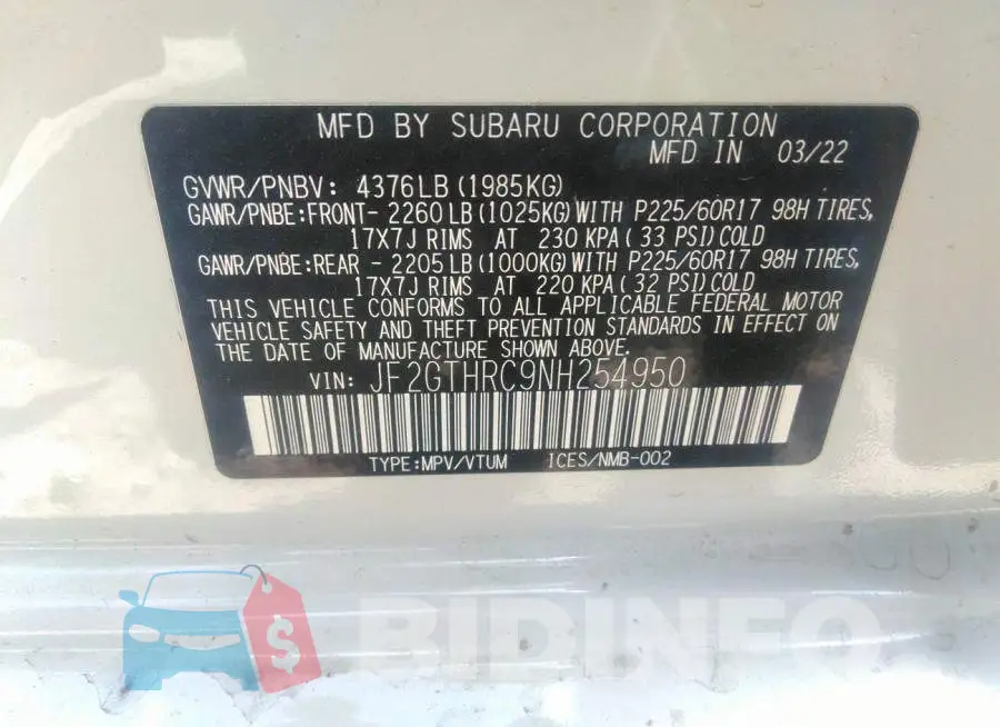 JF2GTHRC9NH254950 Photo# 9