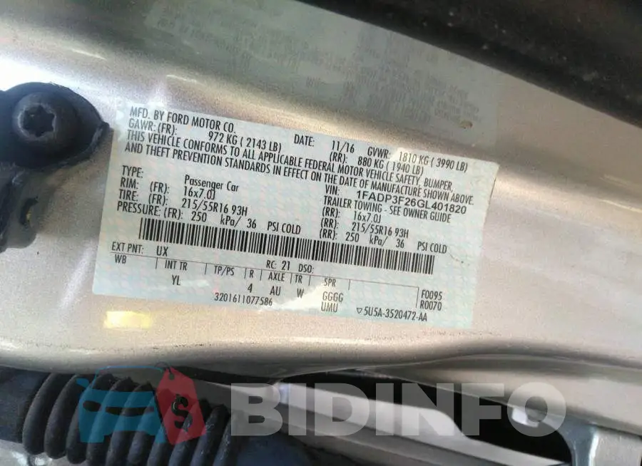1FADP3F26GL401820 Photo# 9