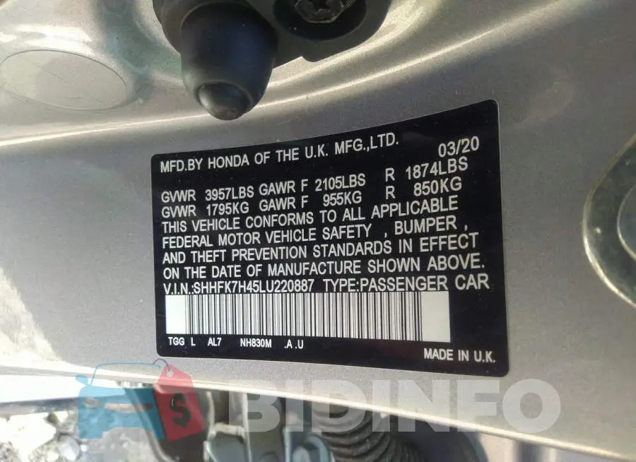 SHHFK7H45LU220887 Photo# 9