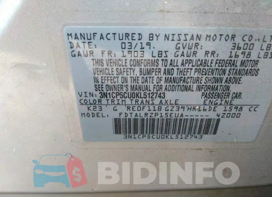 3N1CP5CU0KL512743 Photo# 9