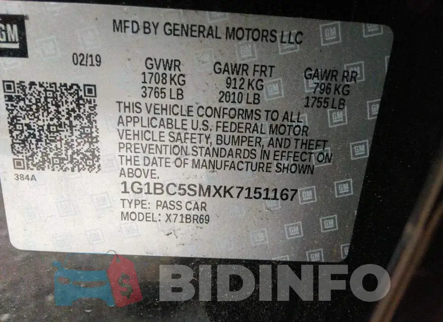 1G1BC5SMXK7151167 Photo# 9
