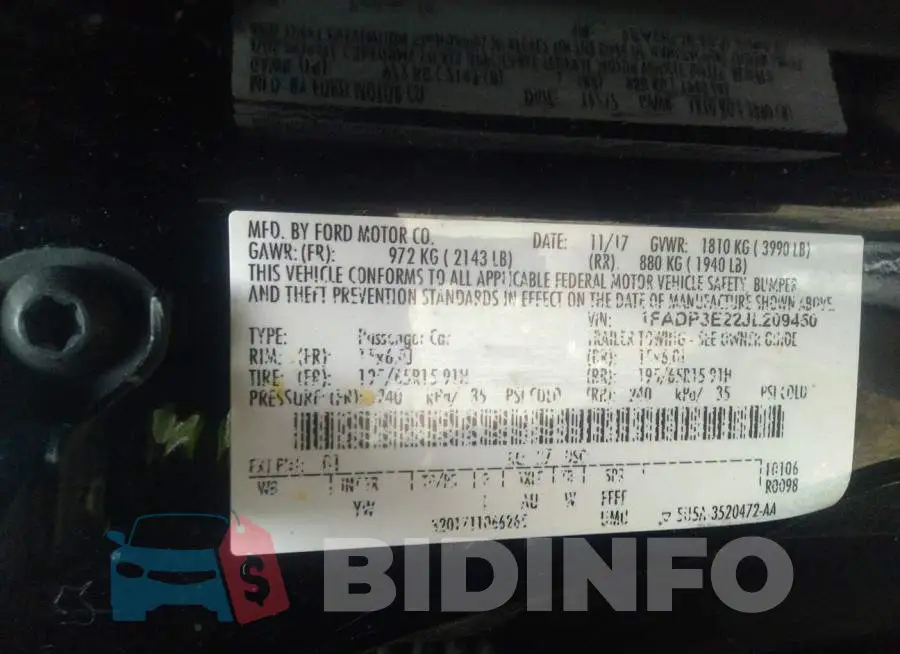 1FADP3E22JL209450 Photo# 9