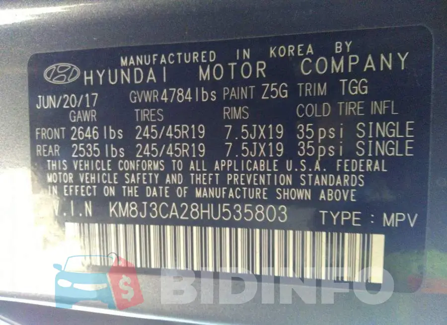 KM8J3CA28HU535803 Photo# 9