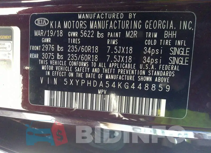 5XYPHDA54KG448859 Photo# 9