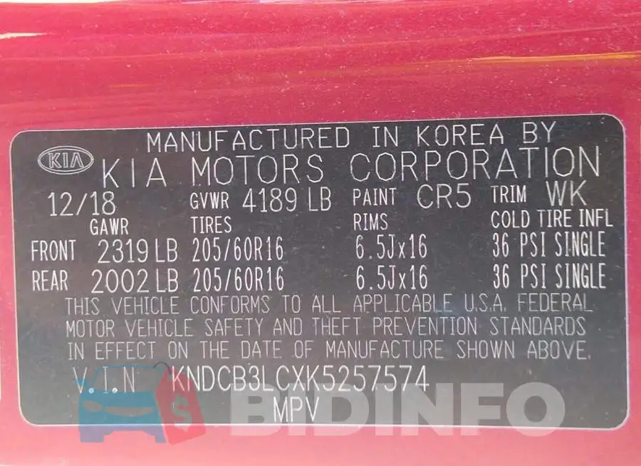 KNDCB3LCXK5257574 Photo# 9