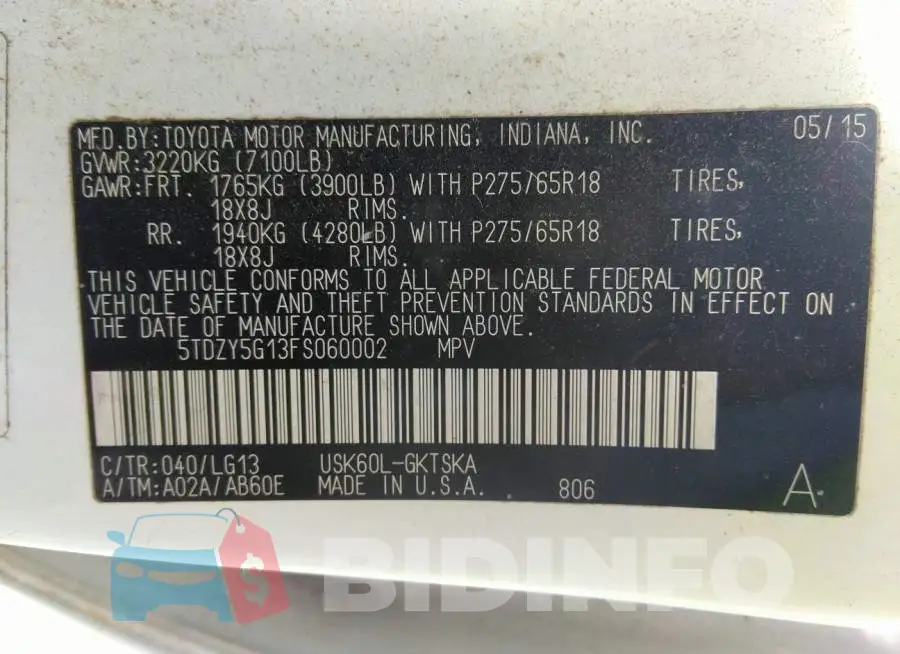 5TDZY5G13FS060002 Photo# 9