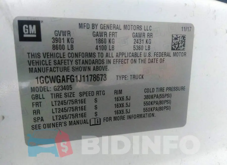 1GCWGAFG1J1178673 Photo# 9
