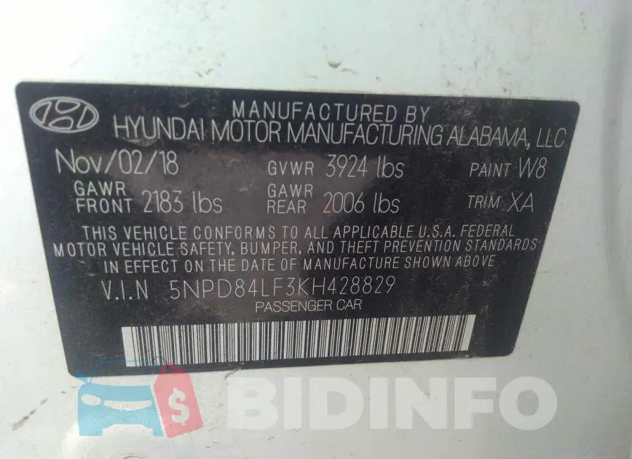 5NPD84LF3KH428829 Photo# 9