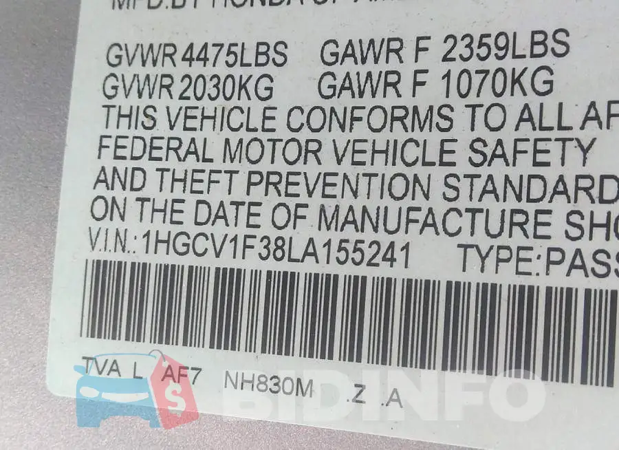 1HGCV1F38LA155241 Photo# 9