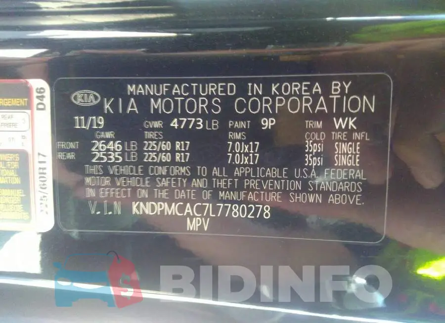 KNDPMCAC7L7780278 Photo# 9
