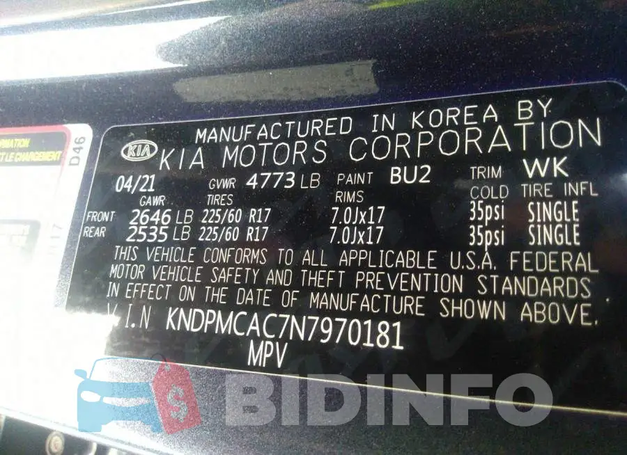 KNDPMCAC7N7970181 Photo# 9