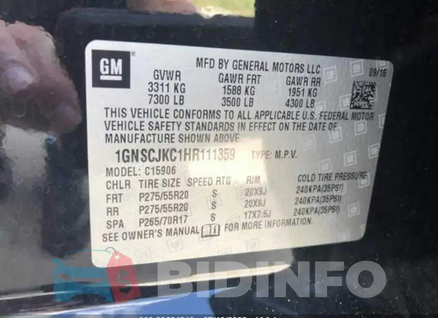 1GNSCJKC1HR111359 Photo# 9