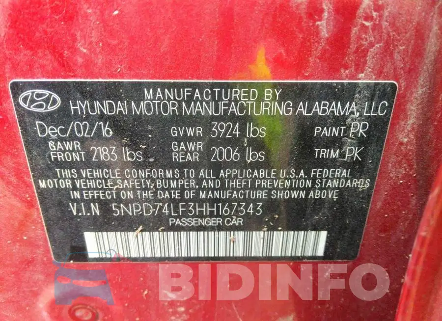 5NPD74LF3HH167343 Photo# 9