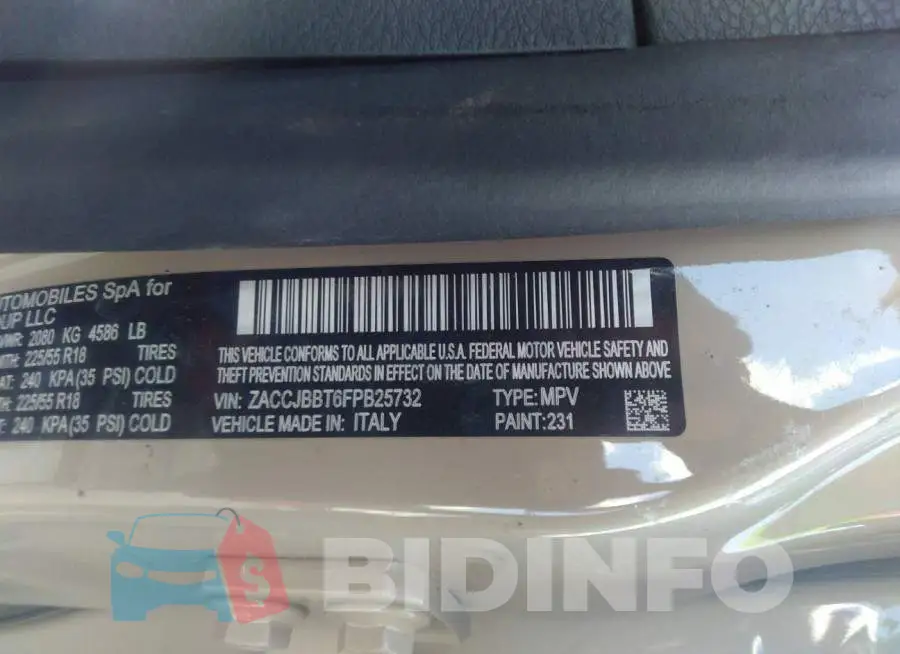 ZACCJBBT6FPB25732 Photo# 9