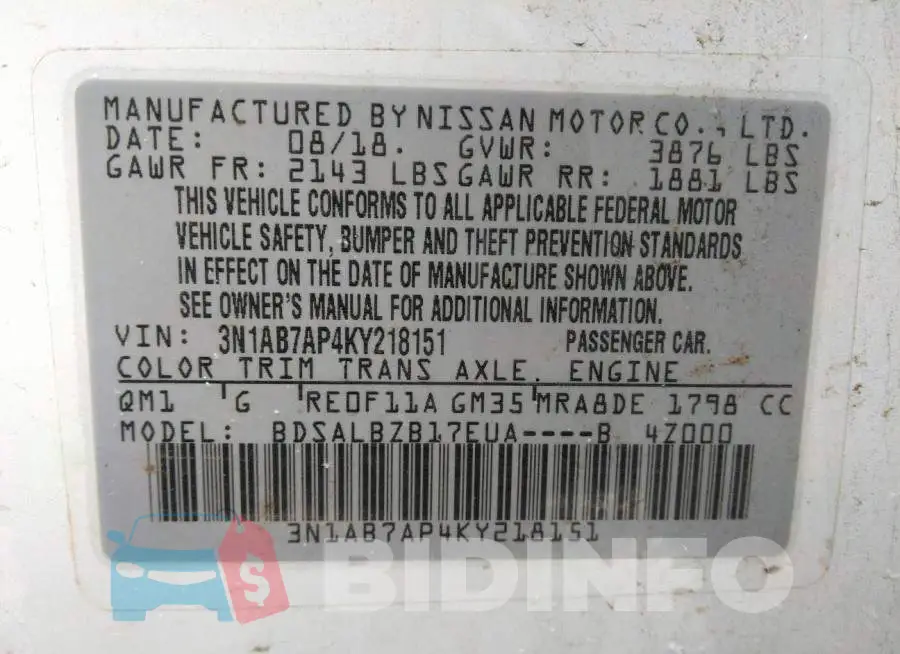 3N1AB7AP4KY218151 Photo# 9