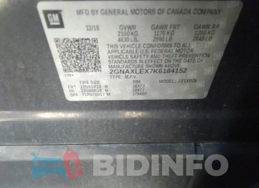 2GNAXLEX7K6184152 Photo# 9