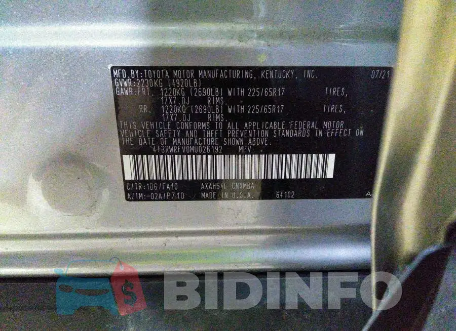 4T3RWRFV0MU026192 Photo# 9