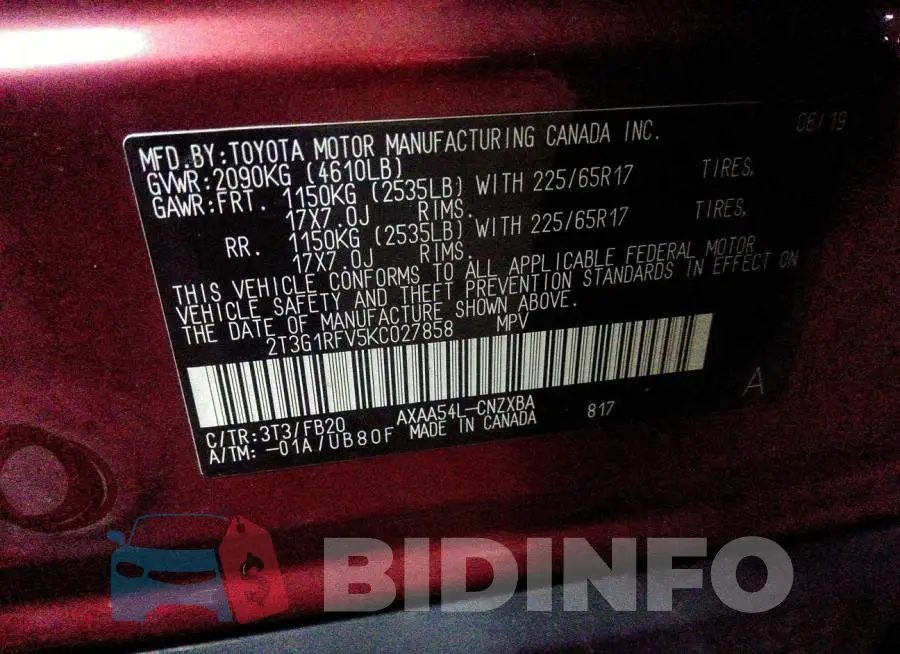 2T3G1RFV5KC027858 Photo# 9