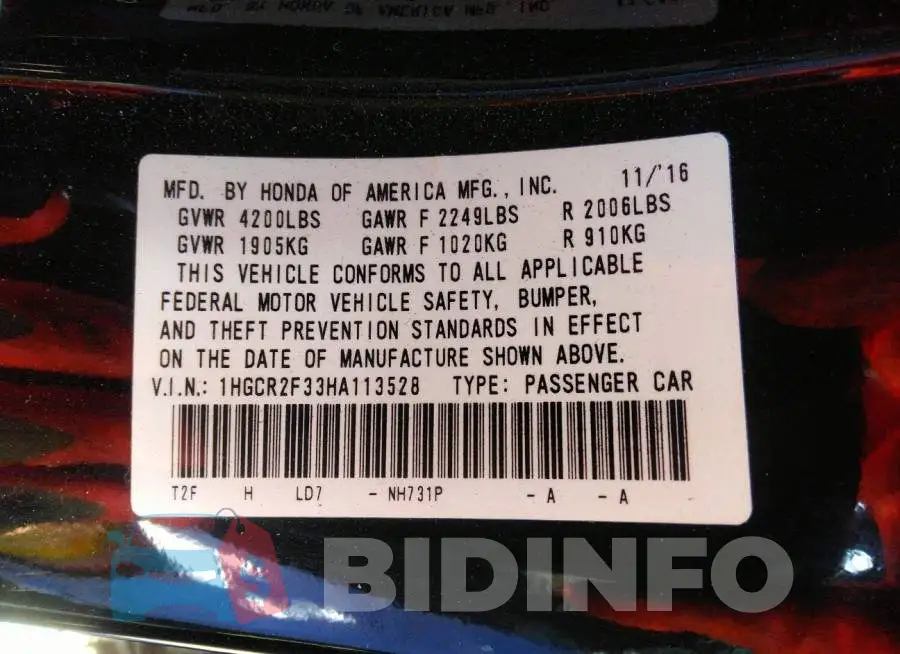 1HGCR2F33HA113528 Photo# 9