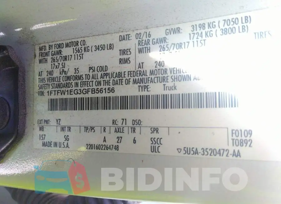1FTFW1EG3GFB56156 Photo# 9