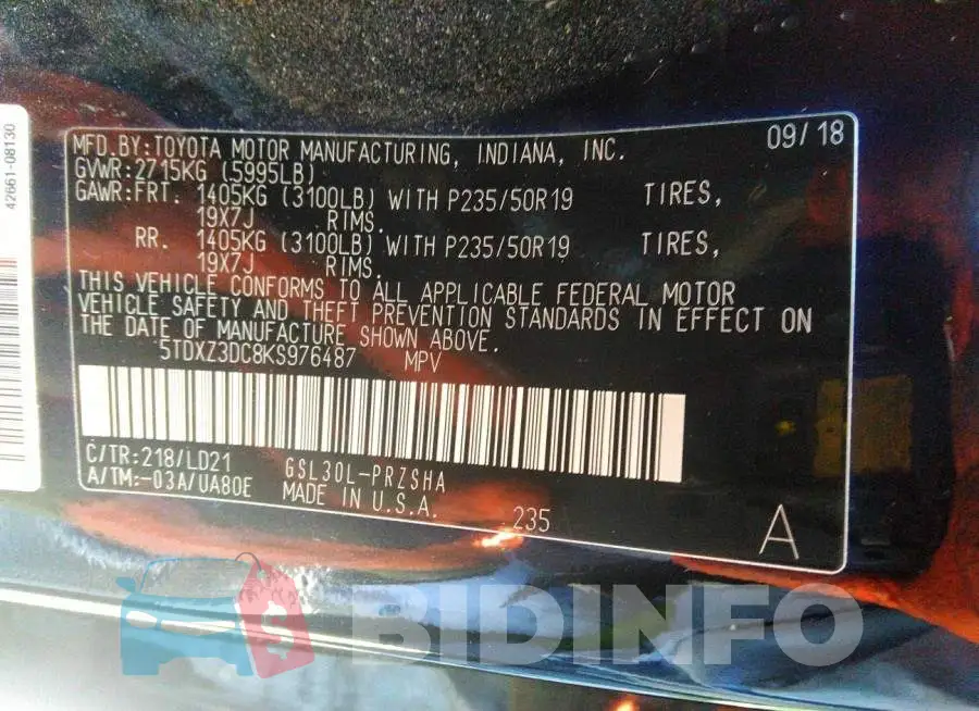 5TDXZ3DC8KS976487 Photo# 9