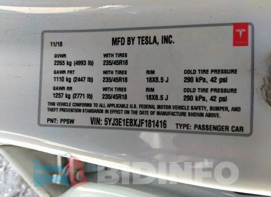 5YJ3E1EBXJF181416 Photo# 9