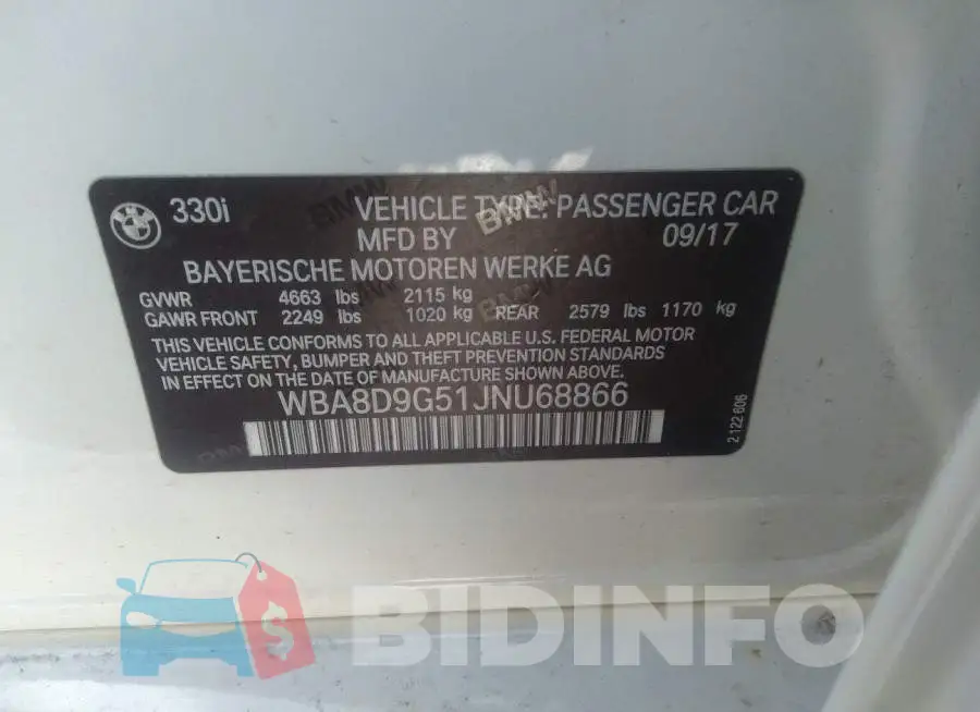 WBA8D9G51JNU68866 Photo# 9