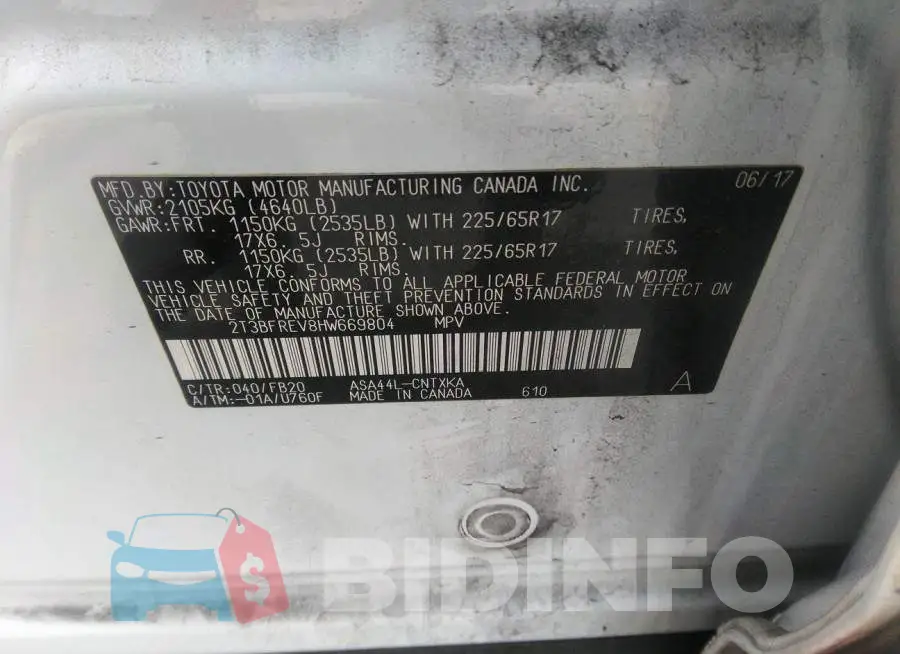 2T3BFREV8HW669804 Photo# 9
