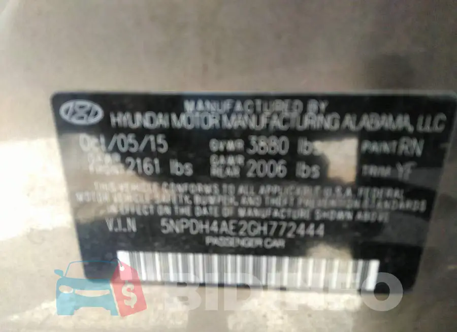 5NPDH4AE2GH772444 Photo# 9