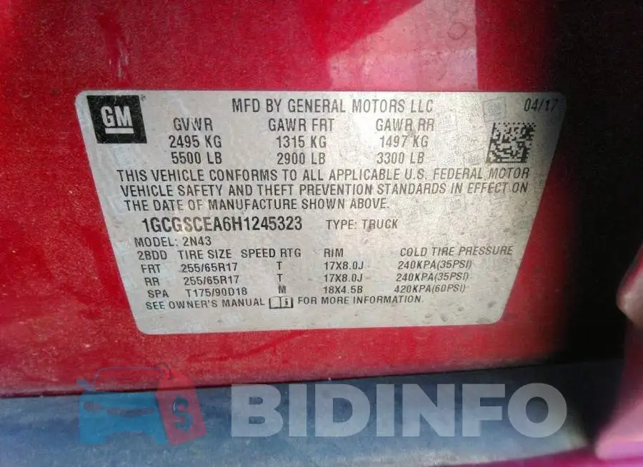 1GCGSCEA6H1245323 Photo# 9